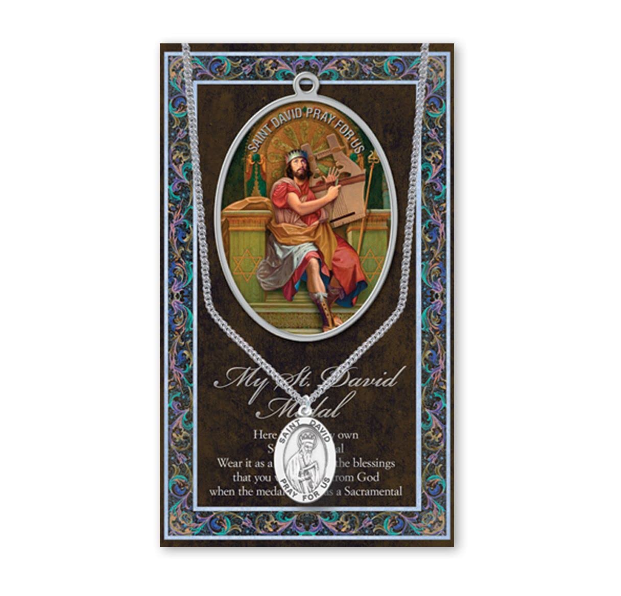St. David Biography and Folding Picture Card with a Medal & Chain # 93127