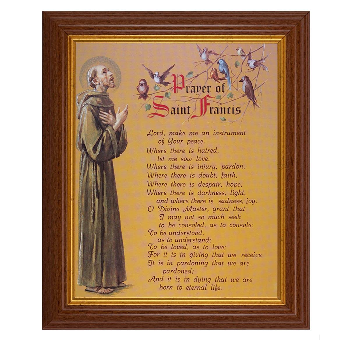 Prayer of St. Francis, 10.5"x12.5" Walnut Finished Fluted Frame, Gold Beaded Lip, Italian Print # 27030