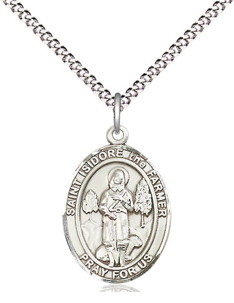St. Isidore the Farmer Medal in Fine Pewter, 3/4" tall, Your Choice of Chain # 17068