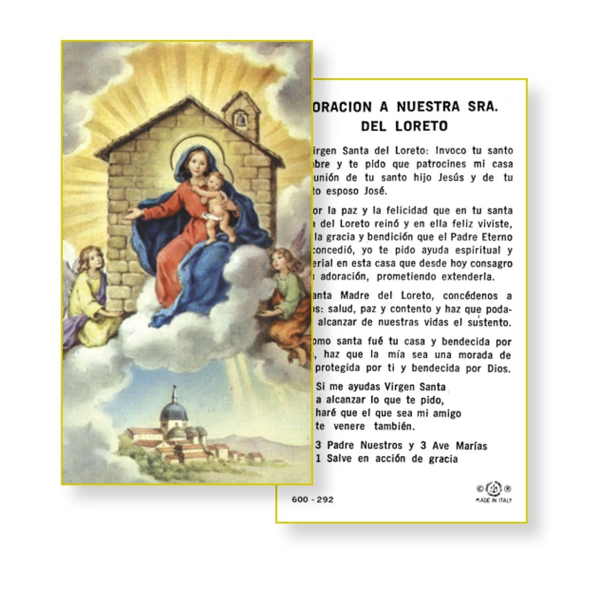 Oracion a Nuestra Sra. del Loreto, Paquete de 100 Estampas Sagradas de Papel, # 3003