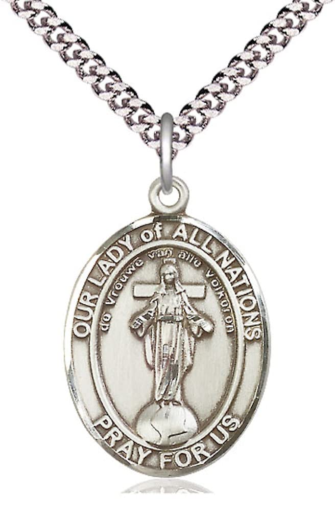 Our Lady of All Nations Medal in Fine Pewter, 1" tall, Your Choice of Chain, # 4847