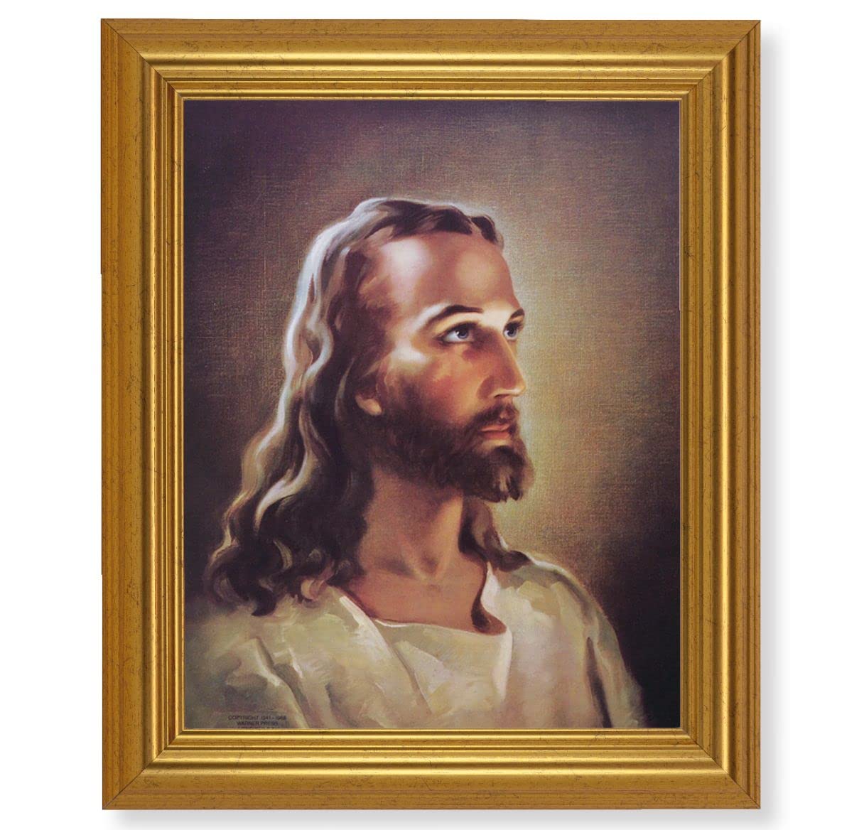 Sallman: Head of Christ, 10"x12" Gold-Leaf Finished Classic Frame, Italian Print on Artboard # 27170