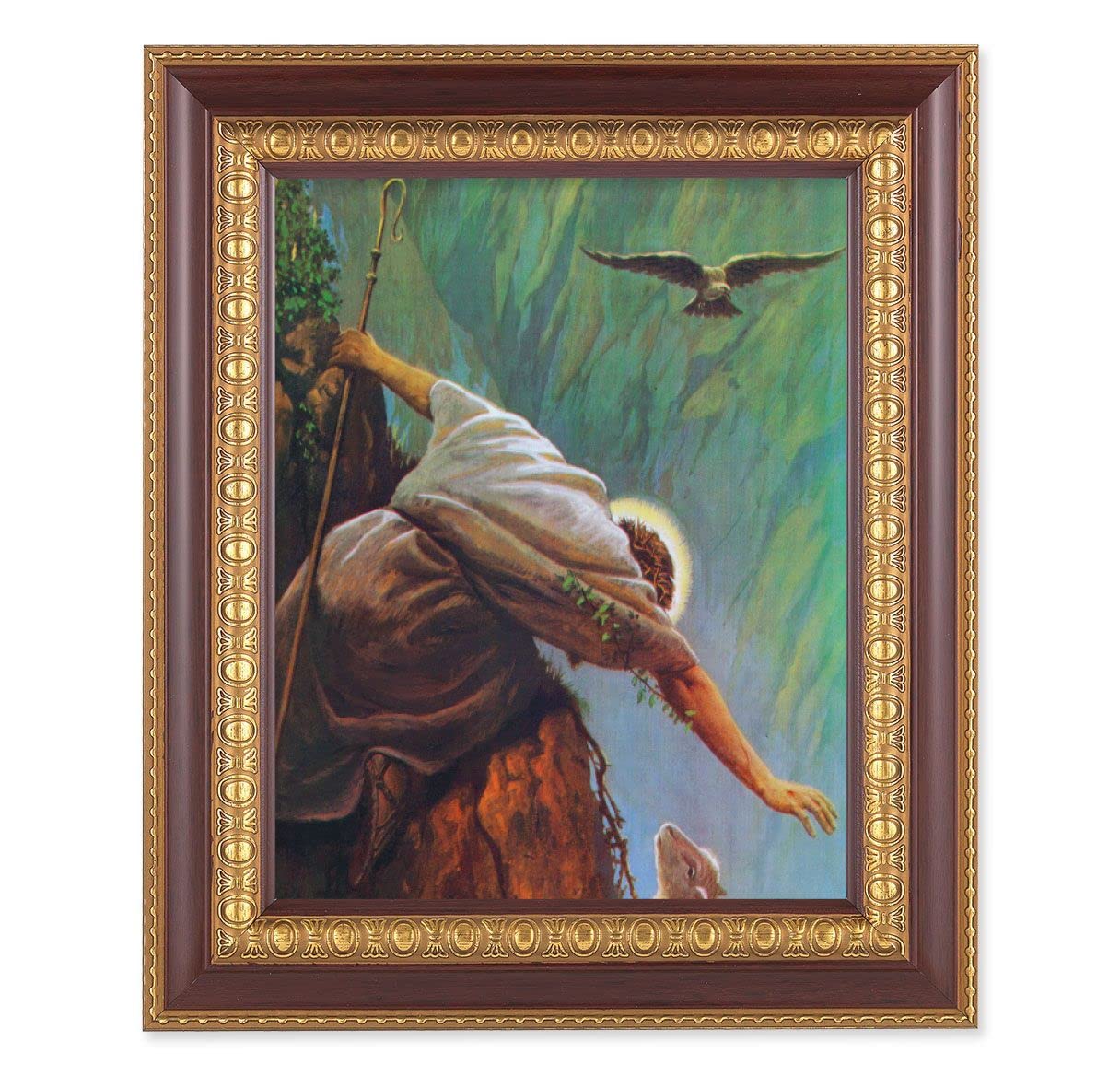 Hook: The Lost Sheep Picture, 11-1/2"x13-1/2, Cherry Finish with Gold Egg & Dart Frame, Italian Print Under Glass # 26153