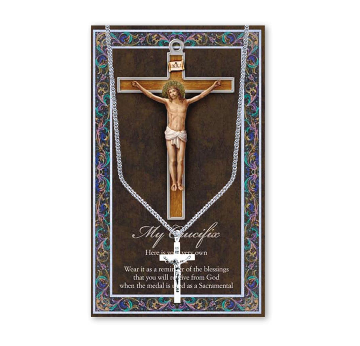 1-7/16" Pewter Crucifix with Folding Prayer Card, # 93110
