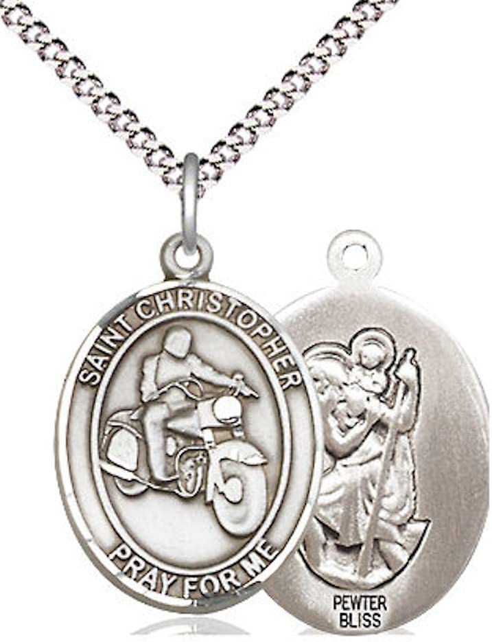 Motorcycle / St. Christopher Medal in Fine Pewter, 3/4", Your Choice of Chain # 17387