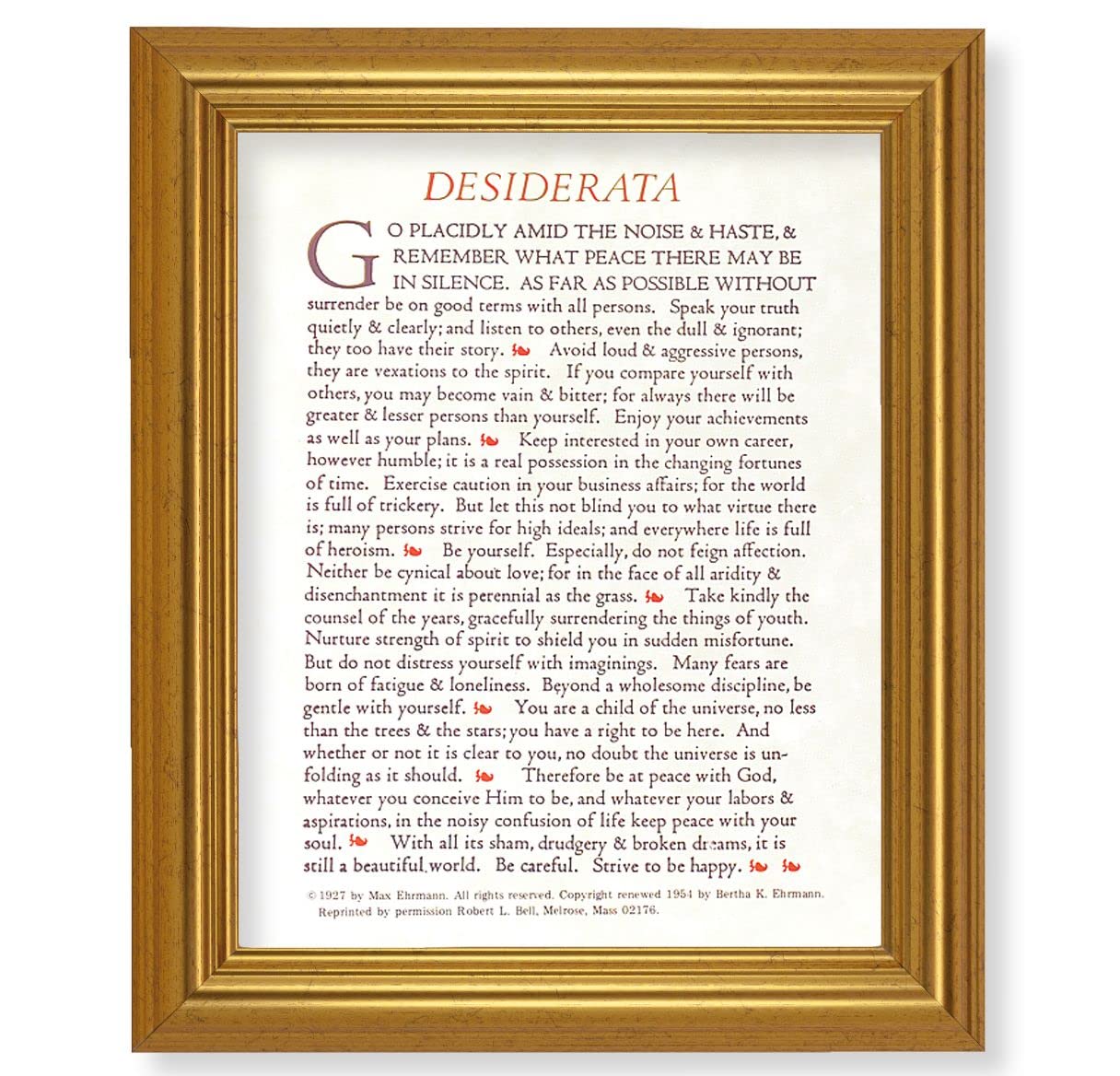 Desiderata Go Placidly Prayer, 10"x12" Gold-Leaf Finished Classic Frame, Italian Print on Artboard # 27332