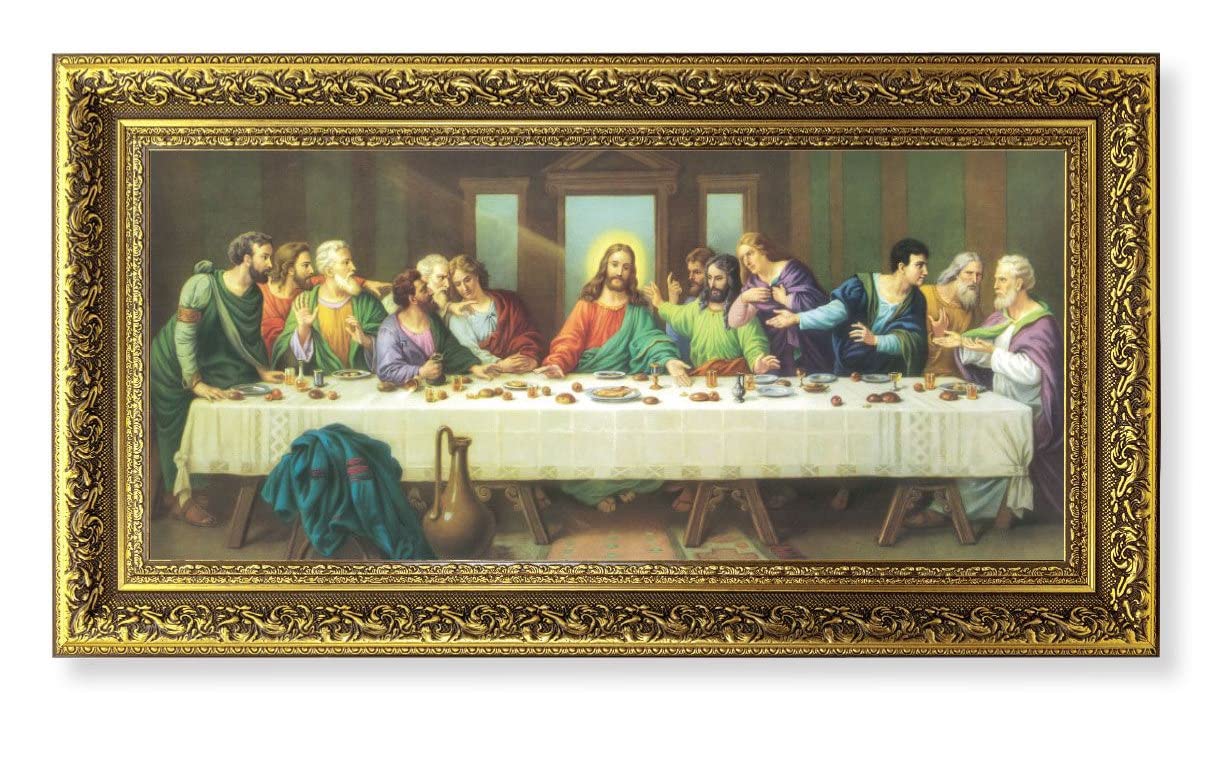 Zabateri Last Supper Picture, 14.5"x26" Detailed Wood Frame Under Glass, Italian Print # 22058