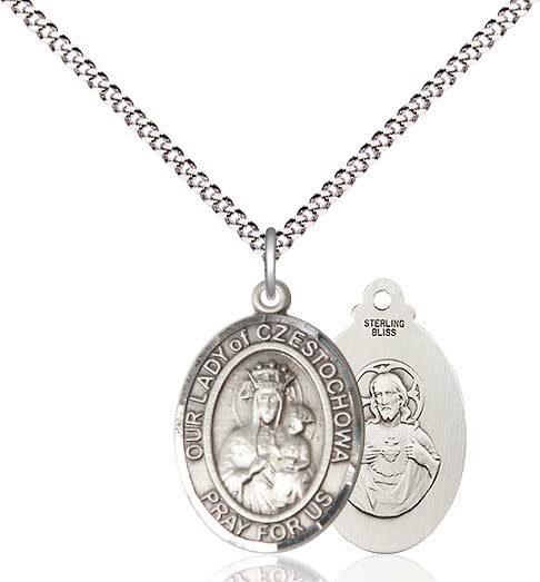 Our Lady of Czestochowa Medal in Fine Pewter, 3/4" tall, Your Choice of Chain, # 5630