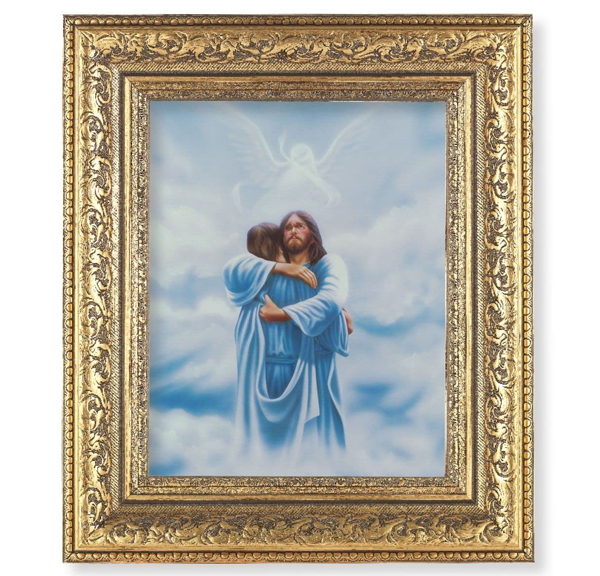 Welcome Home Picture, 12-1/2"x14-1/2, Antique Gold Leaf Carvings Ornate Frame, Italian Print Under Glass # 25597