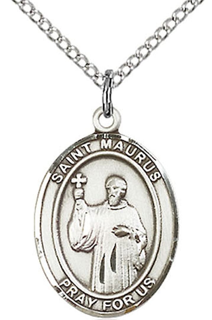 St. Maurus Medal in Fine Pewter, 3/4" tall, Your Choice of Chain # 17159