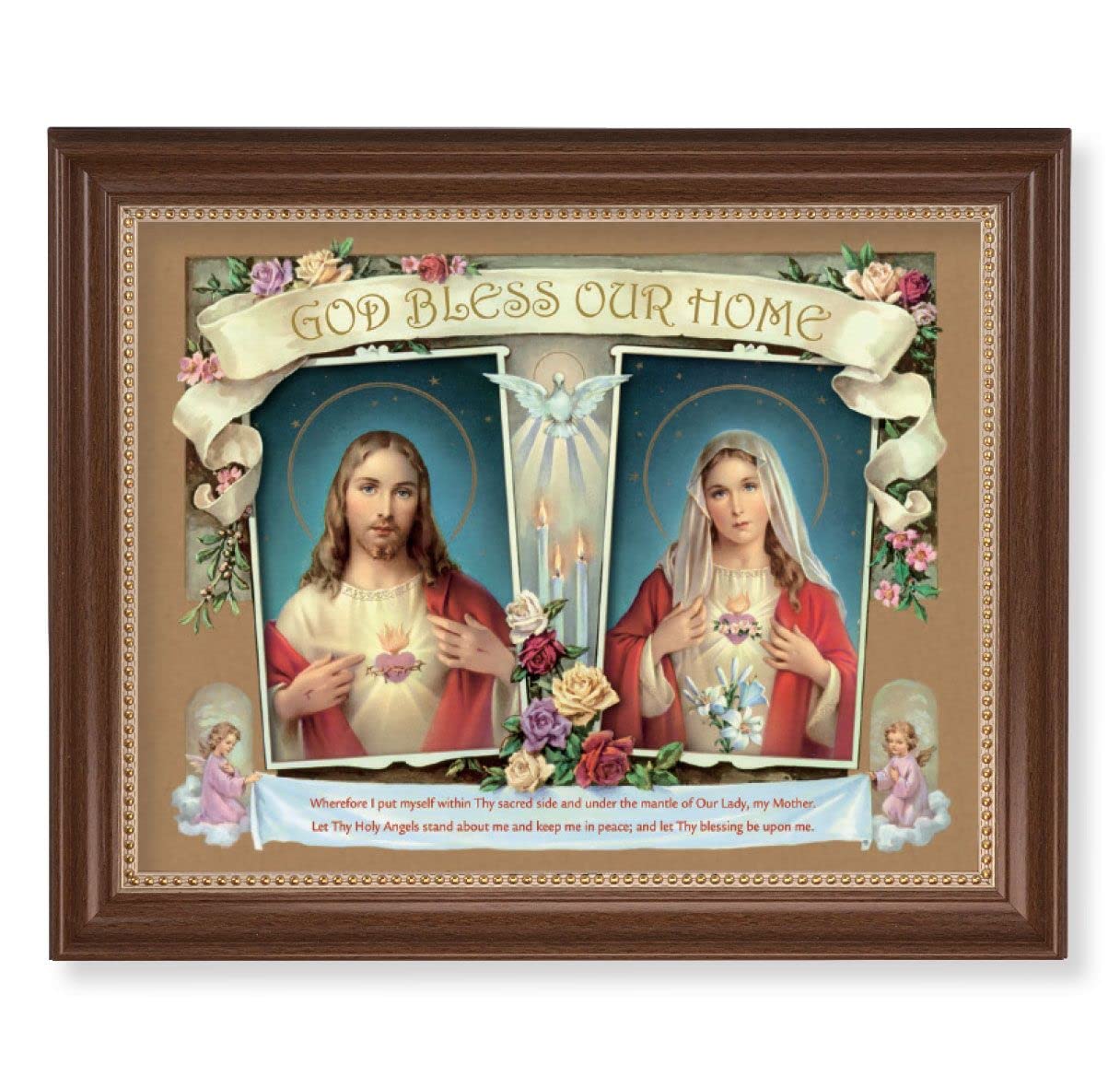 House Blessing Picture, 13-1/2"x16-9/16 Walnut Finish Frame with Gold Beaded Lip, Textured Italian Print # 25233