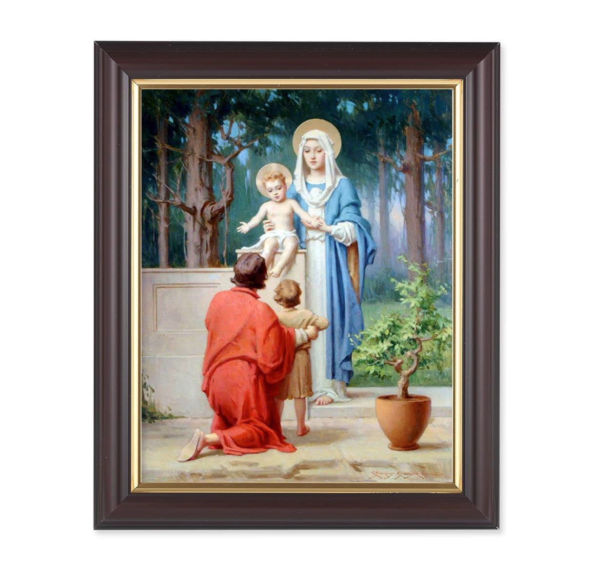 Chambers: The Holy Family with John The Baptist, 10"x12", Classic Fluted Walnut Finished Frame, Italian Print Under Glass # 26343