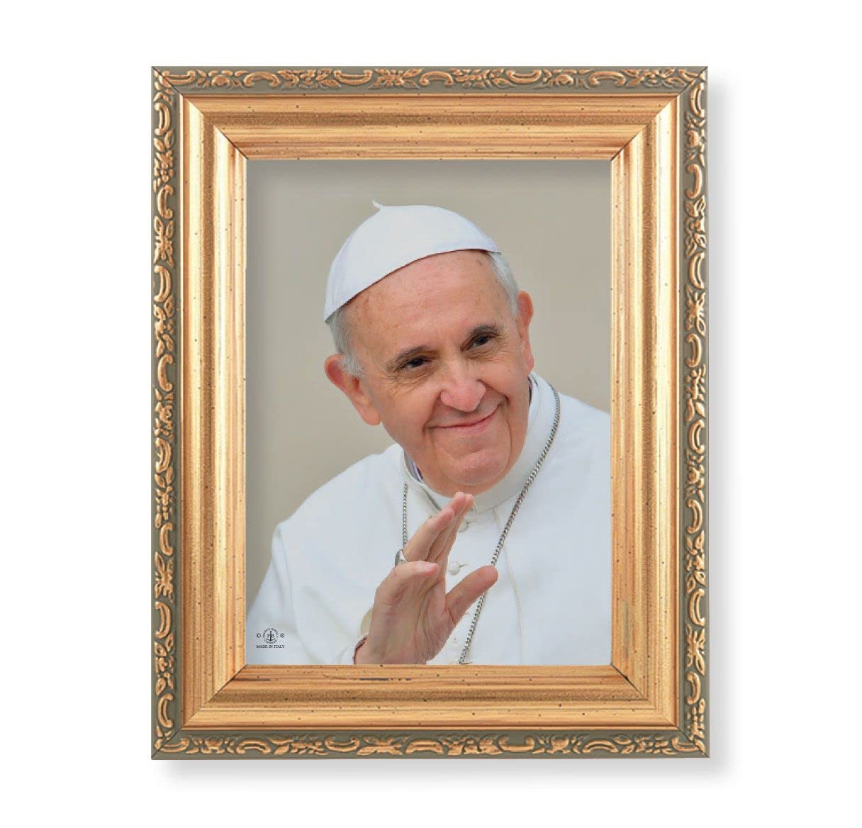 Antique Gold Frame, 5.75"X7.25" overall, Under Glass Easel Back, Pope Francis, # 61763