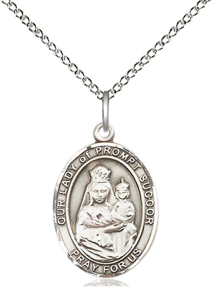 Our Lady of Prompt Succor Medal in Fine Pewter, 3/4" tall, Your Choice of Chain, # 5652