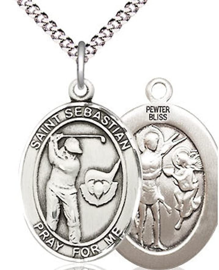 Golf / St. Sebastian Medal in Fine Pewter, 3/4", Your Choice of Chain # 17536