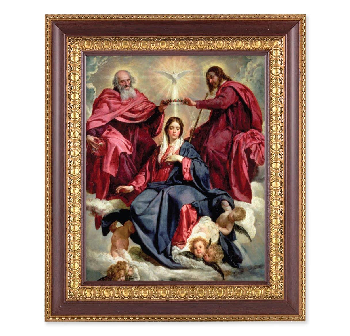 Crowning of Mary, 11-1/2"x13-1/2, Cherry Finish with Gold Egg & Dart Frame, Italian Print Under Glass # 26125