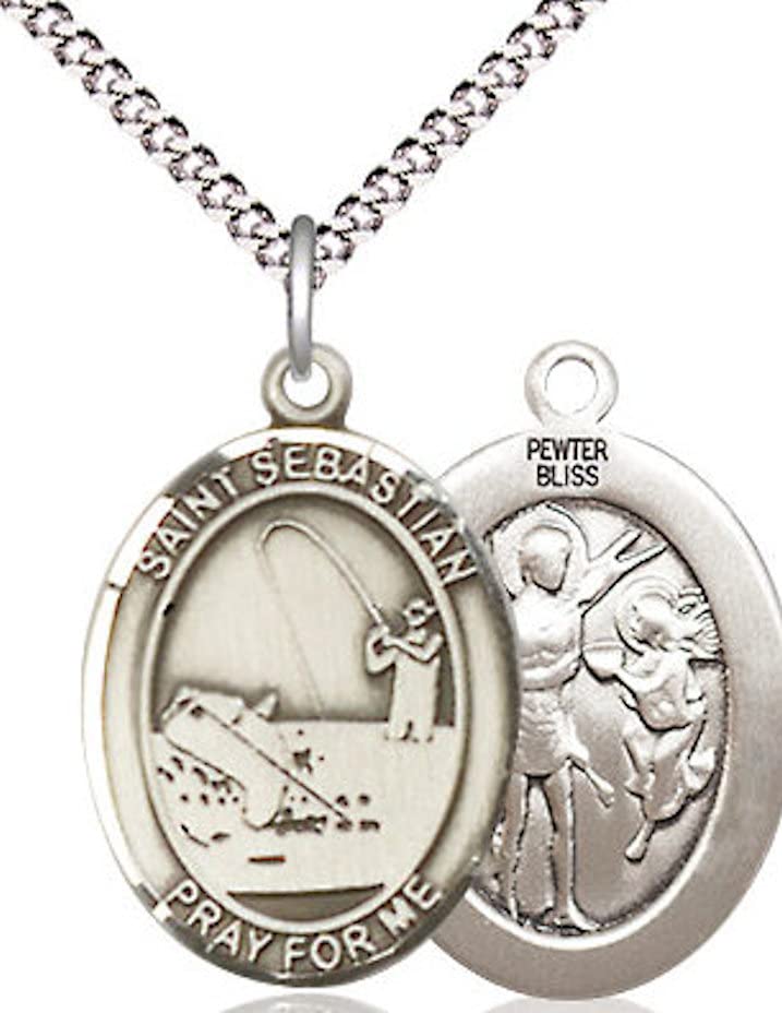 Fishing / St. Sebastian Medal in Fine Pewter, 3/4", Your Choice of Chain # 17440
