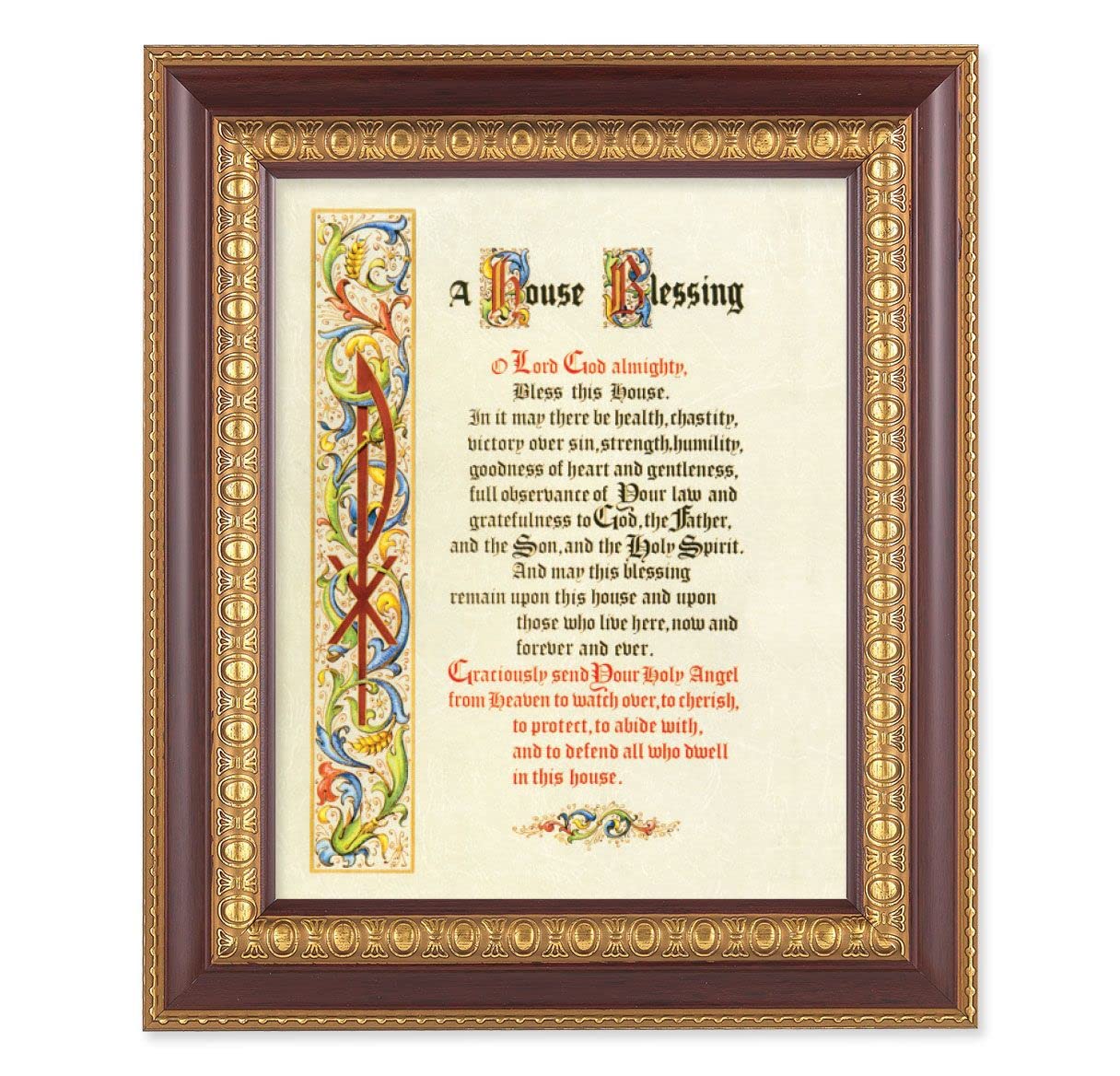 A House Blessing, 11-1/2"x13-1/2, Cherry Finish with Gold Egg & Dart Frame, Italian Print Under Glass # 26083