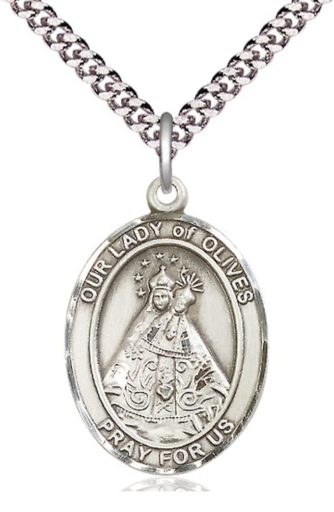 Our Lady of Olives Medal in Fine Pewter, 1" tall, Your Choice of Chain, # 4874
