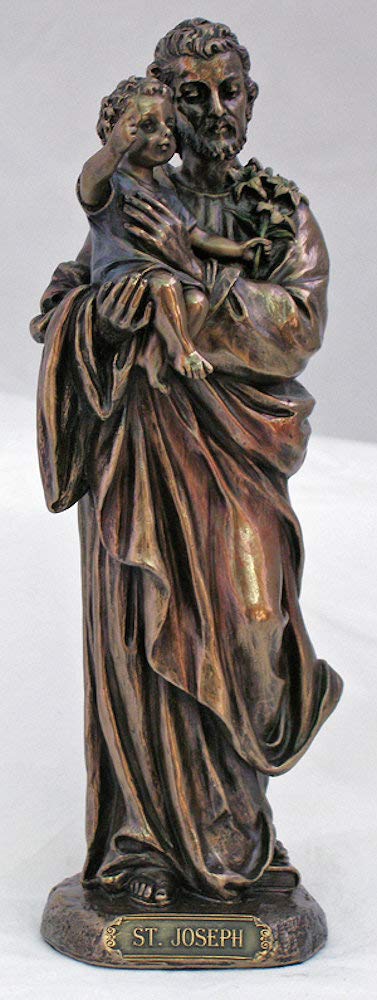 8" St. Joseph w/ Child Jesus Statue, Bronzed Resin, # 21952