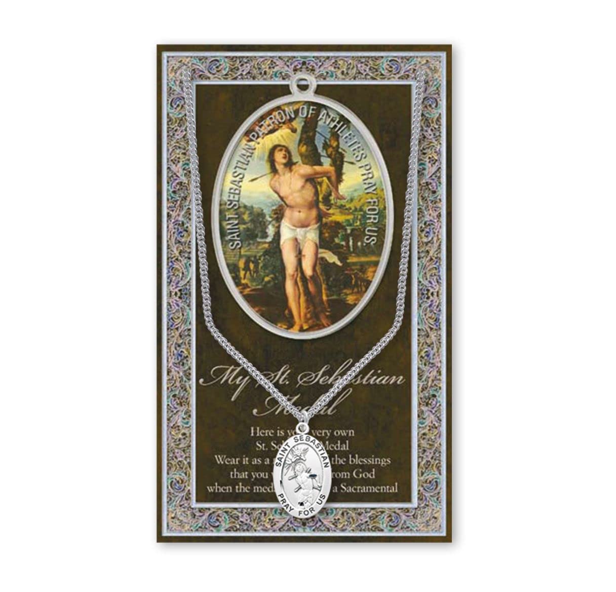 15/16" Pewter Medal with Folding Prayer Card, St. Sebastian, # 59640