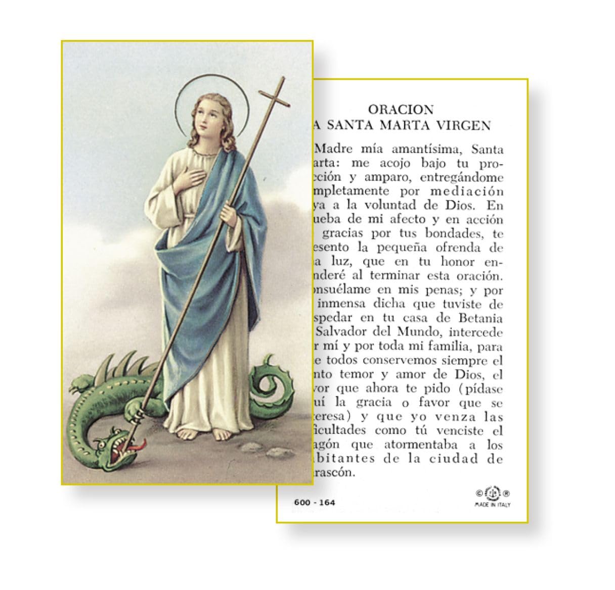 Oracion a Santa Marta Virgen, Paquete de 100 Estampas Sagradas de Papel, # 2942