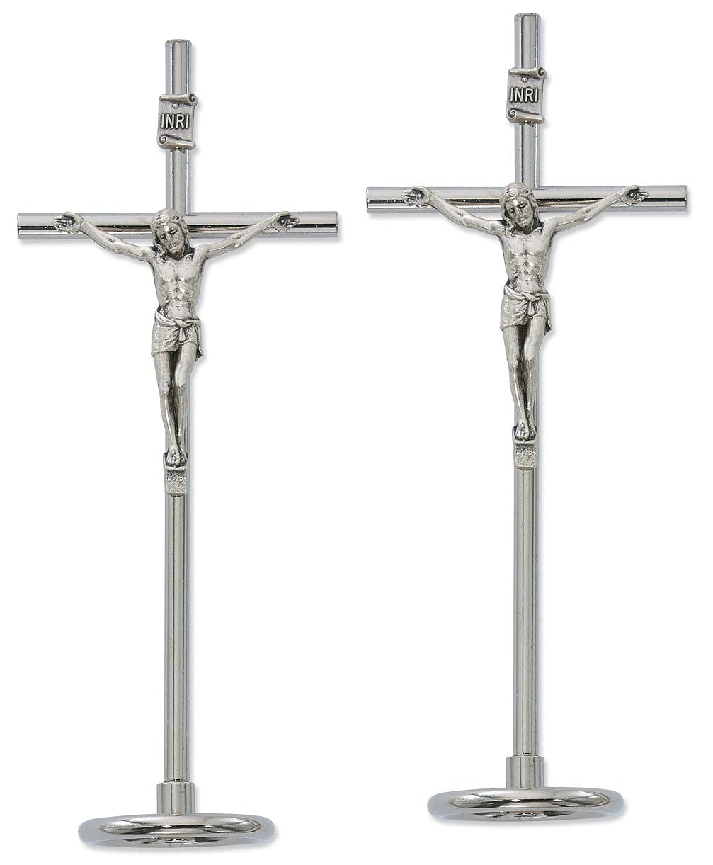 Standing Metal Crucifix, 6.5", Silver Tone Figure, Made in Italy, 2-Count Pack # 21332