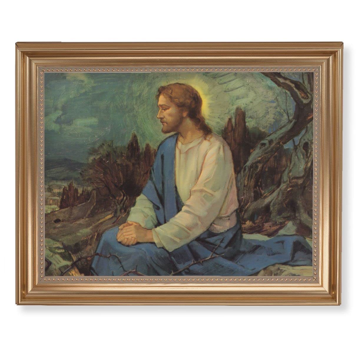 Meditation in The Garden Picture, 13-1/2"x16-9/16 Gold-Leaf Fluted Frame with Beaded Lip, Textured Italian Print # 25270
