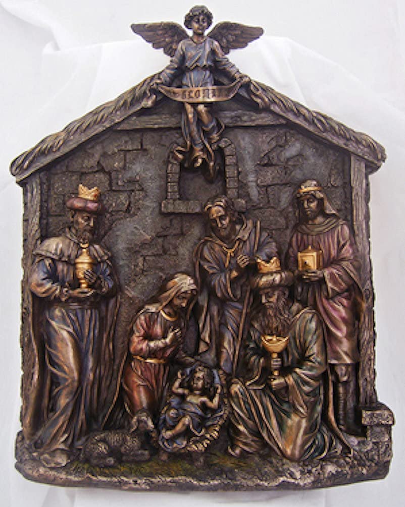 16" Nativity Plaque Bronzed Veronese Resin, Stands or Hangs, # 21904
