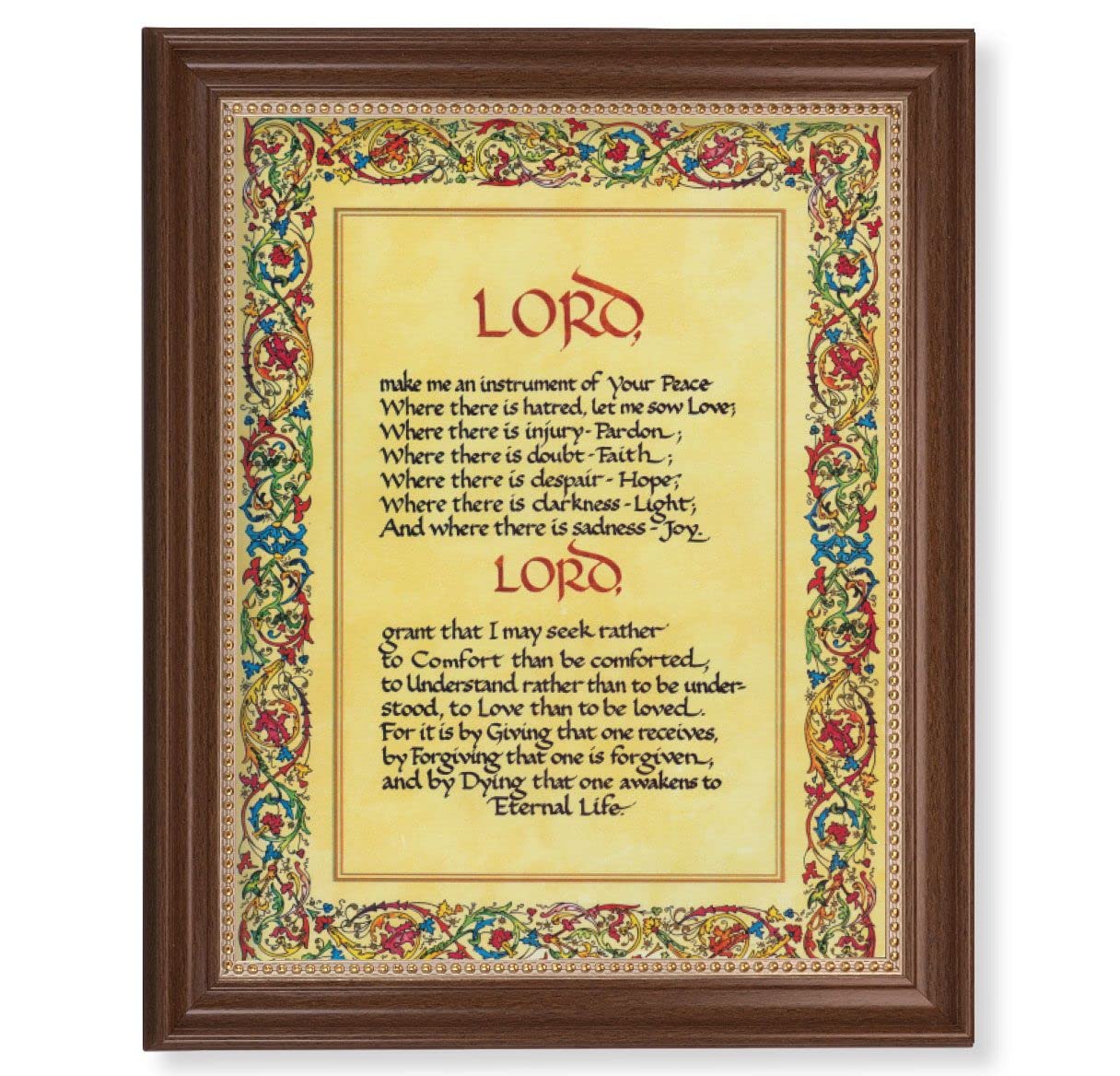 The Lord's Prayer Picture, 13-1/2"x16-9/16 Walnut Finish Frame with Gold Beaded Lip, Textured Italian Print # 25231