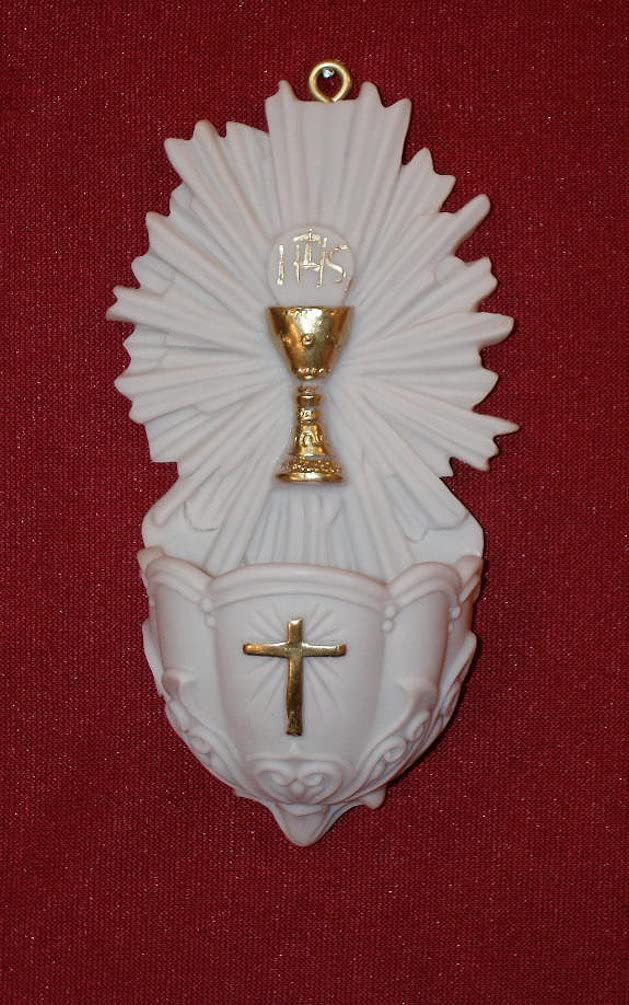 FIRST COMMUNION HOLY WATER FONTs WHITE  ALABASTER 5" Made in Italy, 2-Count Value Pack, # 6685