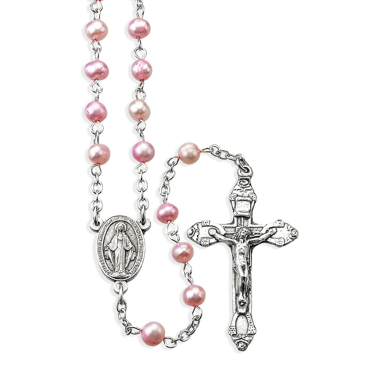 5mm Faux Pearl Glass Rosary, Pink, # 55540
