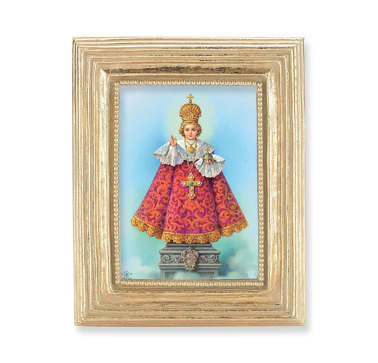 Infant of Prague Picture, Gold Finish 3-7/8"x4-3/4 Frame, Exclusive Gold Stamped Print Under Glass # 28320