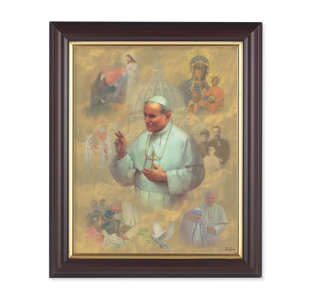 St. John Paul II Collage, 10"x12", Classic Fluted Walnut Finished Frame, Italian Print Under Glass # 26319