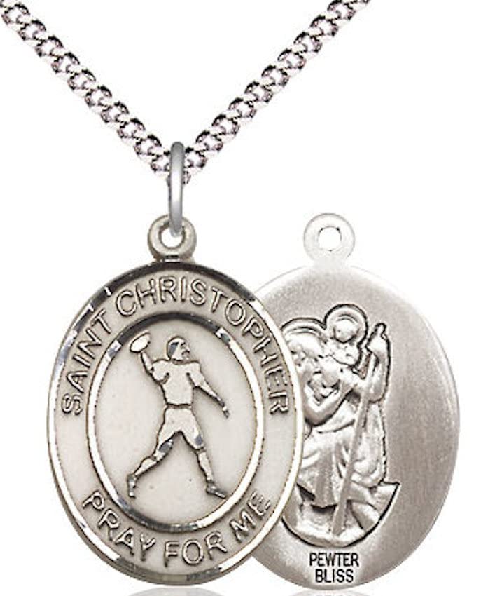Football / St. Christopher Medal in Fine Pewter, 3/4", Your Choice of Chain # 17381