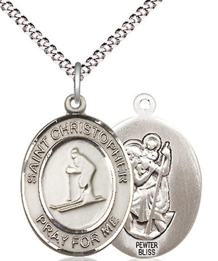 Skiing / St. Christopher Medal in Fine Pewter, 3/4", Your Choice of Chain # 17390