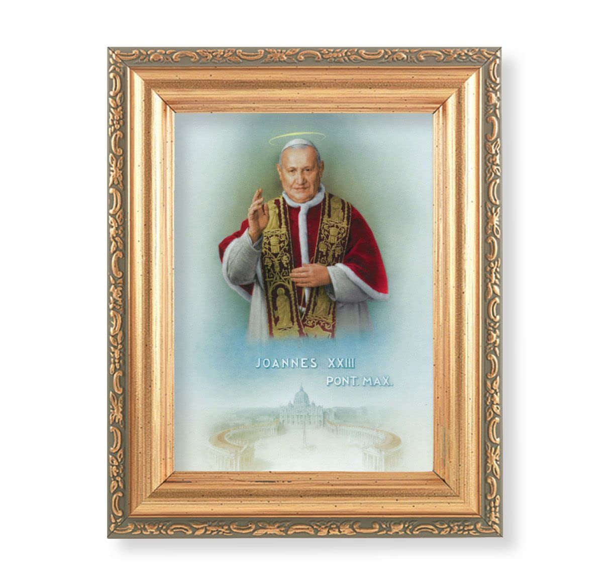 St. Pope John XXIII Picture, Antique Gold 5-1/2"x7 Frame with Acanthus-Leaf Edging Under Glass # 28207