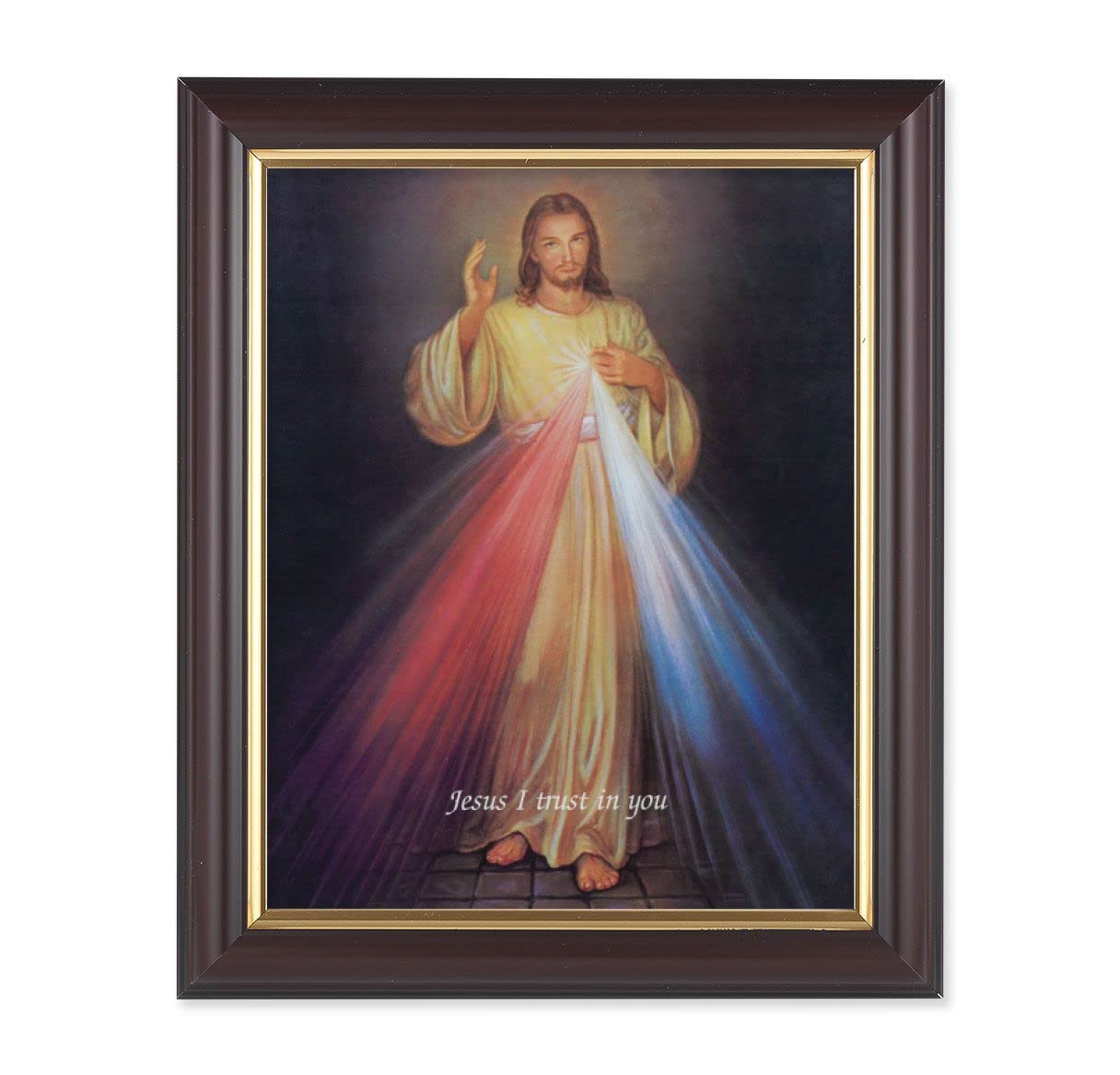 Divine Mercy Picture, 10"x12", Classic Fluted Walnut Finished Frame, Italian Print Under Glass # 26364