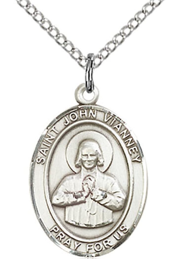 St. John Vianney Medal in Fine Pewter, 3/4" tall, Your Choice of Chain # 17093