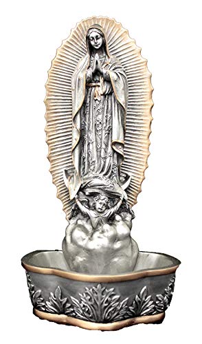 7.5" Our Lady of Guadalupe Holy Water Font, Pewter Finish Resin, # 17774