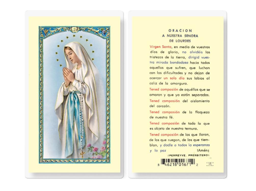 Oracion a Nuestra Senora De Lourdes, Estampas Sagradas Laminadas, Paquete de 25 #18199