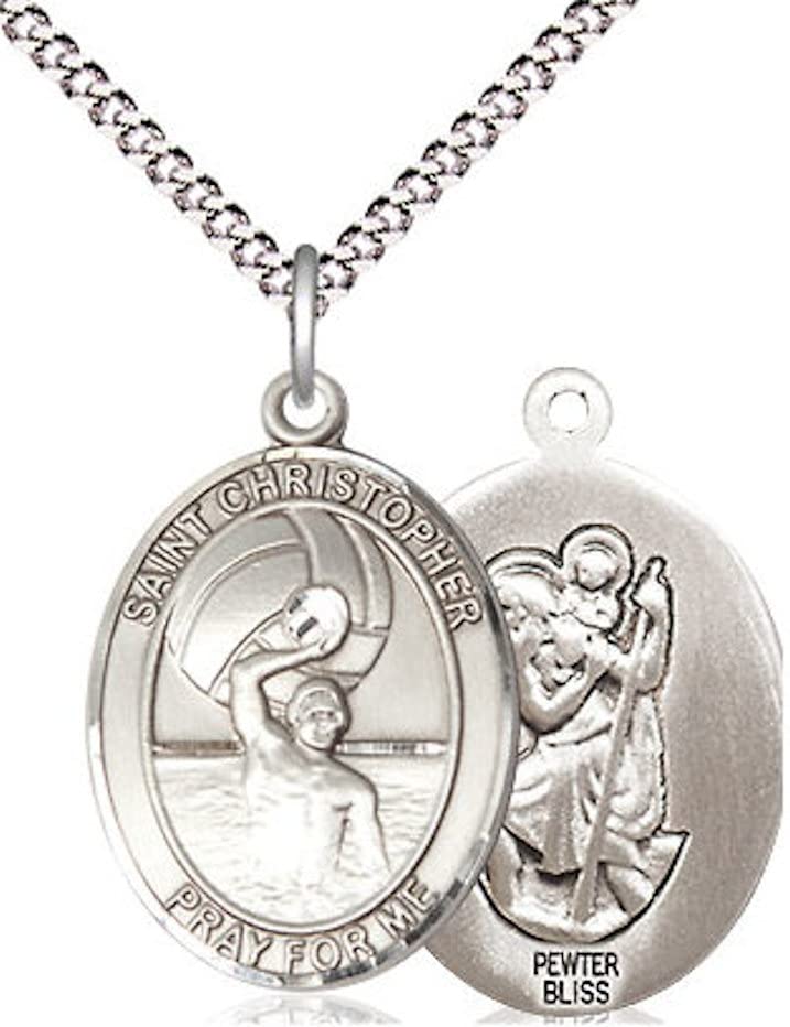 Men's Water Polo / St. Christopher Medal in Fine Pewter, 3/4", Your Choice of Chain # 17399