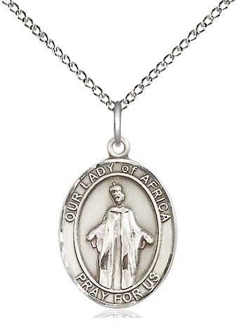 Our Lady of Africa Medal in Fine Pewter, 3/4" tall, Your Choice of Chain, # 5626