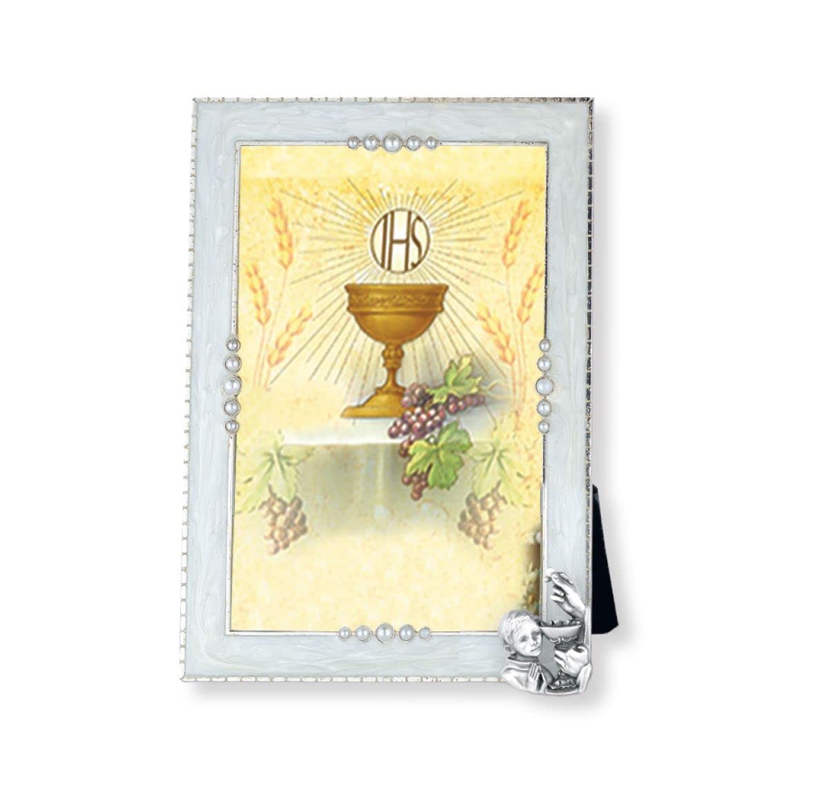 COMMUNION BOY WITH CHALICE ON PEARLIZED FRAME, # 6444