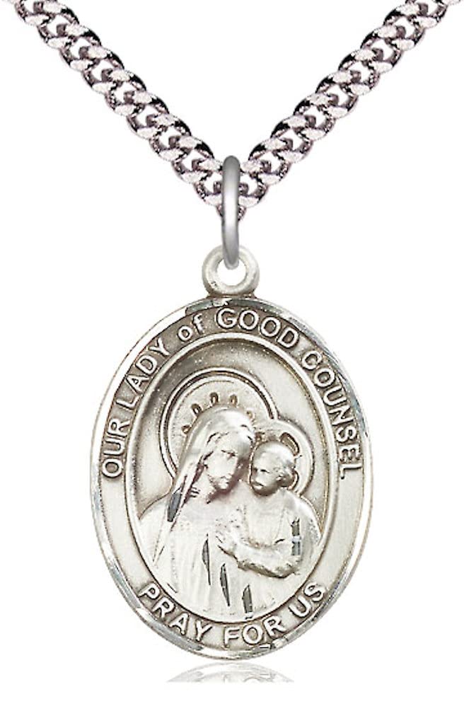 Our Lady of Good Counsel Medal in Fine Pewter, 1" tall, Your Choice of Chain, # 4856
