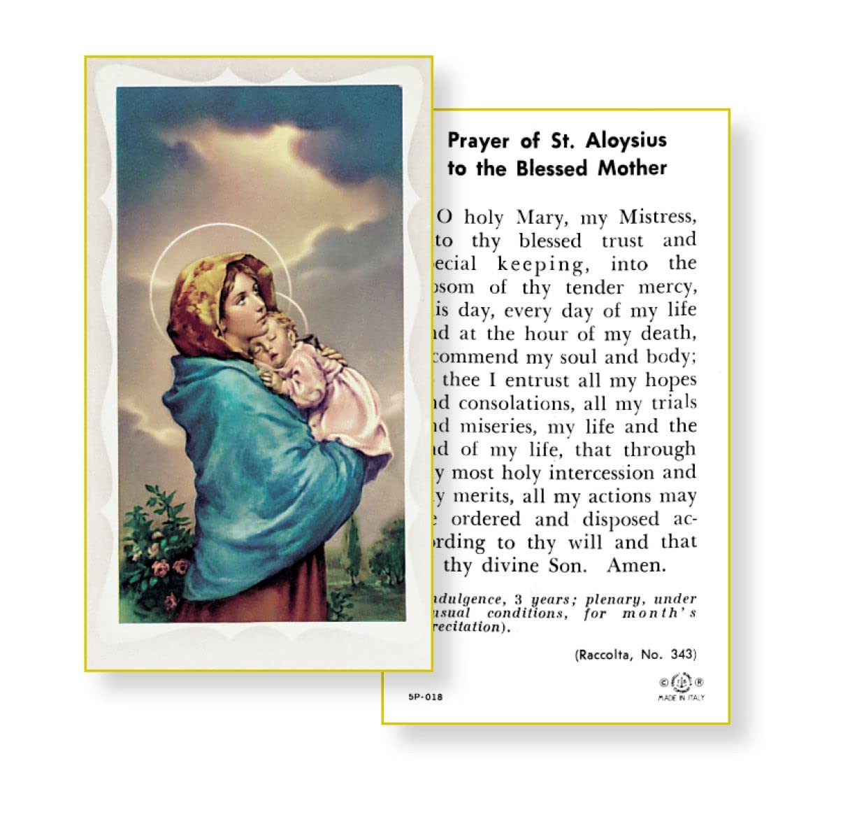 PRAYER of Aloysius to BLESSED MOTHER Paper Holy Cards, 2"x4", 100-pack, # 5787