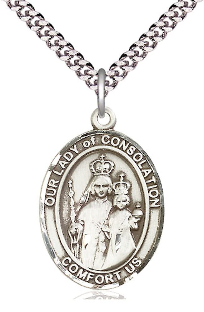 Our Lady of Consolation Medal in Fine Pewter, 1" tall, Your Choice of Chain, # 4852