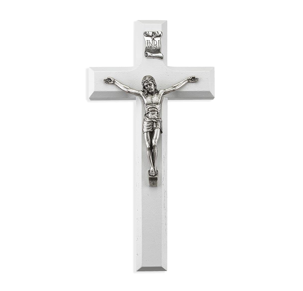 7" White Cross, Antique Silver Plated Corpus, # 64550