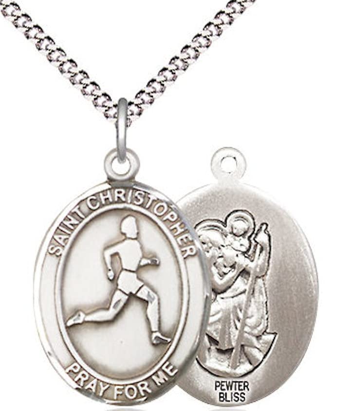 Track & Field / St. Christopher Medal in Fine Pewter, 3/4", Your Choice of Chain # 17396