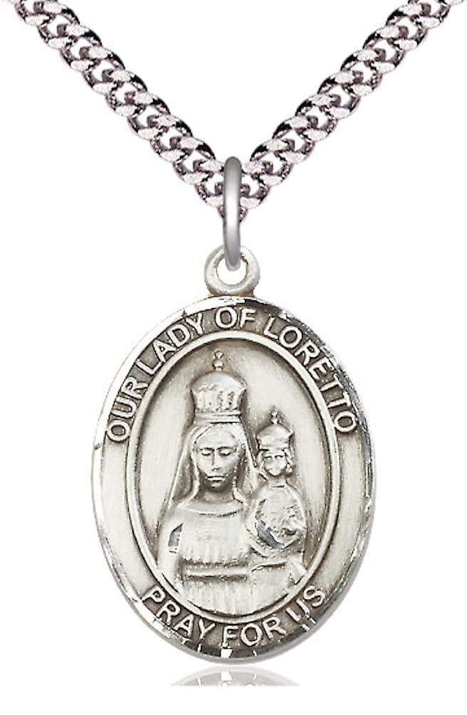 Our Lady of Loretto Medal in Fine Pewter, 1" tall, Your Choice of Chain, # 4867